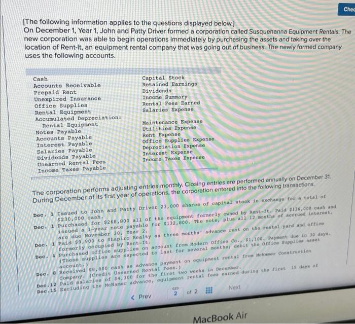 Chec The Following Information Applies To The Questions Displayed Below On December 1 Year 1 John And Patty Driver 1