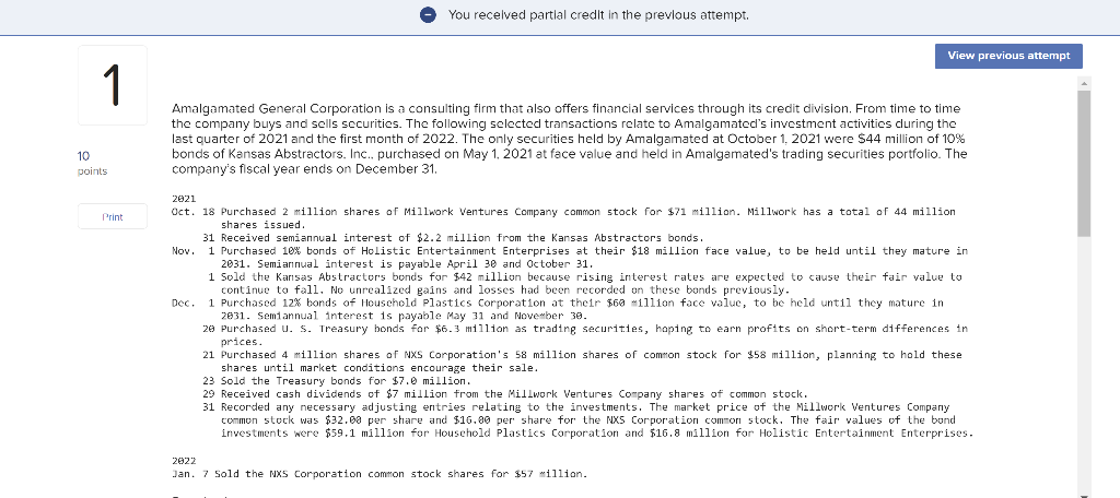 You Received Partial Credit In The Previous Attempt View Previous Attempt 1 Amalgamated General Corporation Is A Consul 1
