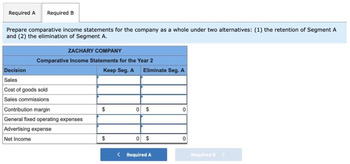 Exercise 13 14a Algo Segment Elimination Decision Lo 13 4 Zachary Company Operates Three Segments Income Statements F 3
