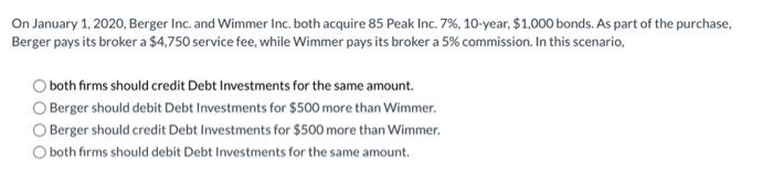 On January 1 2020 Berger Inc And Wimmer Inc Both Acquire 85 Peak Inc 7 10 Year 1 000 Bonds As Part Of The Purch 1