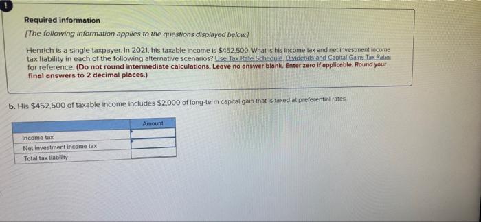 0 Required Information The Following Information Applies To The Questions Displayed Below Henrich Is A Single Taxpayer 2