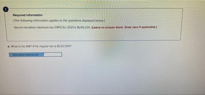 Required Information The Following Information Applies To The Questions Displayed Below Steve S Tentative Minimum Tax 1