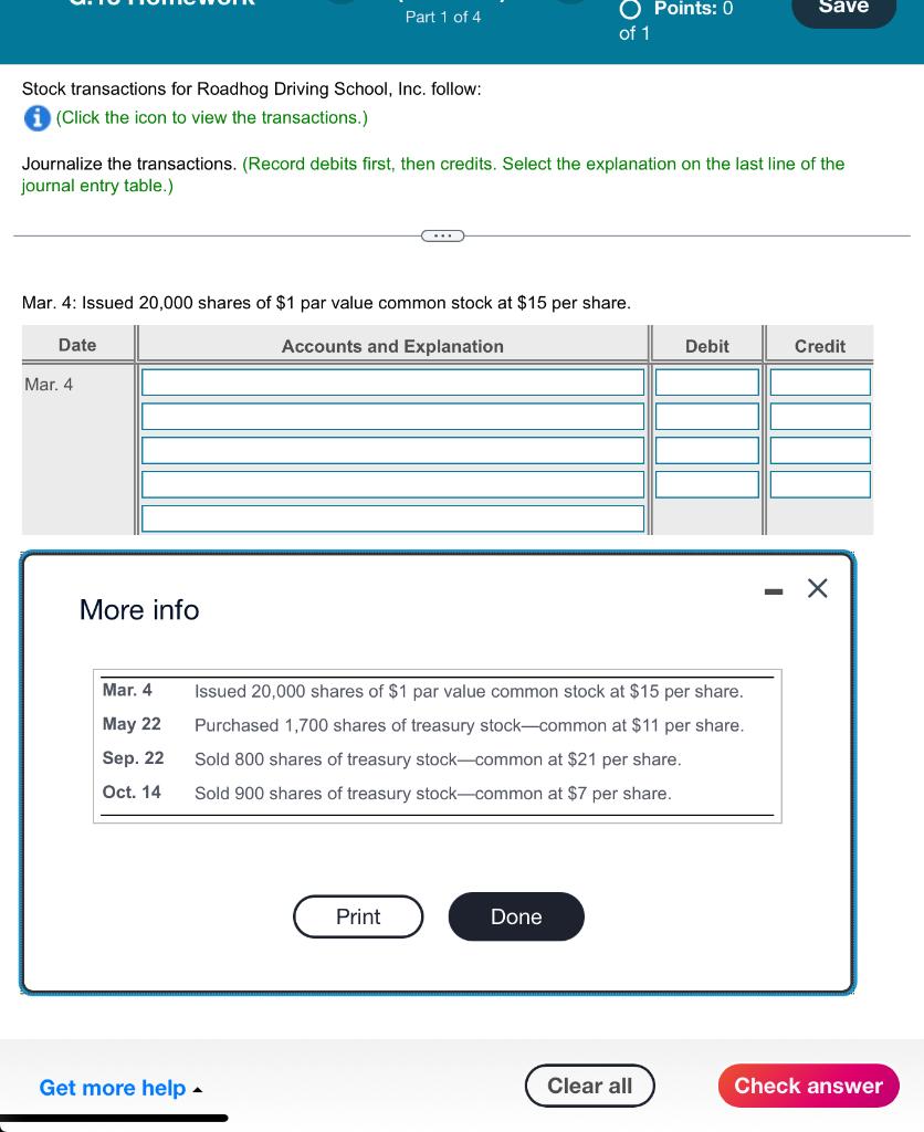 Part 1 Of 4 Save O Points 0 Of 1 Stock Transactions For Roadhog Driving School Inc Follow Click The Icon To View Th 1