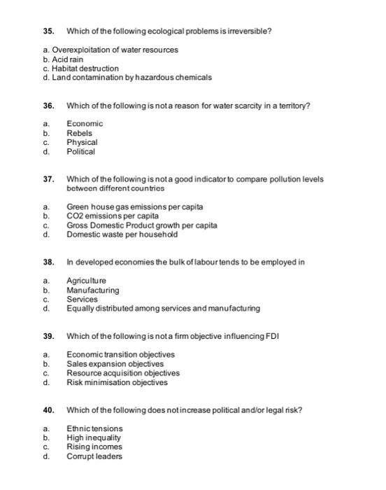 35 Which Of The Following Ecological Problems Is Irreversible A Overexploitation Of Water Resources B Acid Rain C Ha 1