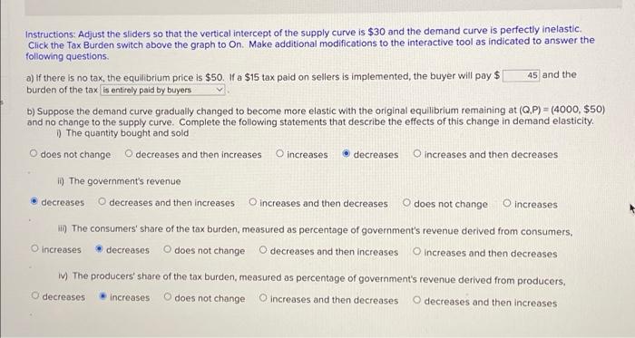 Refer To The Interactive Below Tax Burden On Reset Ii Graph Tax Burden Settings 5 Price Tax Imposed On Supply Deman 2