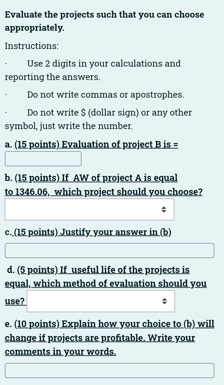 Engineering Economics Quickly Not Much Time Left Please Solve Within 40 Mins Thanks Will Upvote Options For Task B 2
