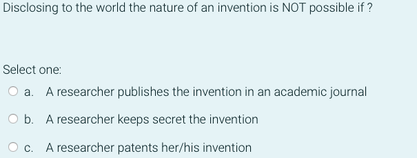 Disclosing To The World The Nature Of An Invention Is Not Possible If Select One A A Researcher Publishes The Invent 1