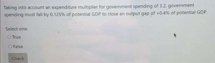 Taking Into Account An Expenditure Multiplier For Government Spending Of 3 2 Government Spending Must Fall By 0 125 Of 1