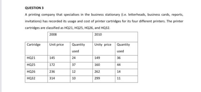 Question 3 A Printing Company That Specialises In The Business Stationary Li E Letterheads Business Cards Reports In 1