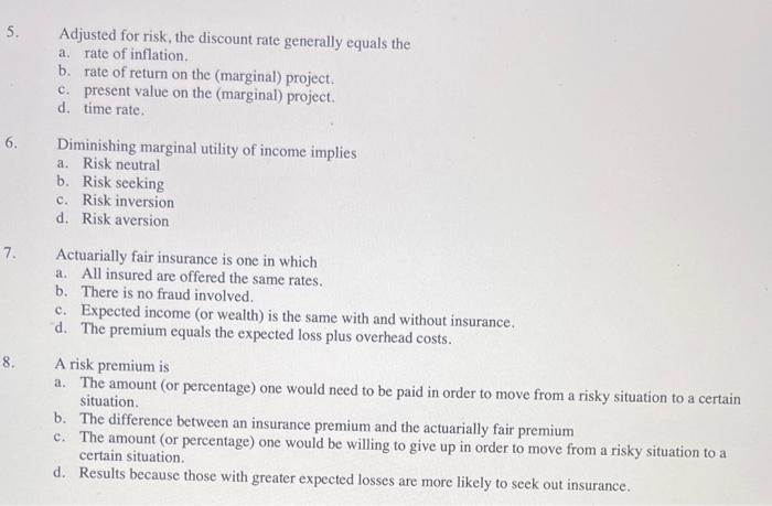 5 Adjusted For Risk The Discount Rate Generally Equals The A Rate Of Inflation B Rate Of Return On The Marginal Pro 1