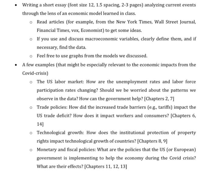 Writing A Short Essay Font Size 12 1 5 Spacing 2 3 Pages Analyzing Current Events Through The Lens Of An Economic Mo 1