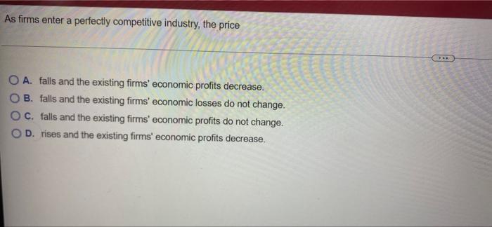 As Firms Enter A Perfectly Competitive Industry The Price O A Falls And The Existing Firms Economic Profits Decrease 1