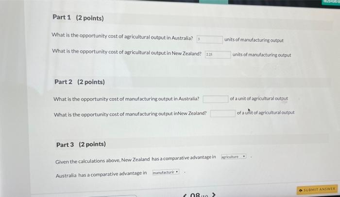 Part 1 2 Points What Is The Opportunity Cost Of Agricultural Output In Australia What Is The Opportunity Cost Of Agri 1