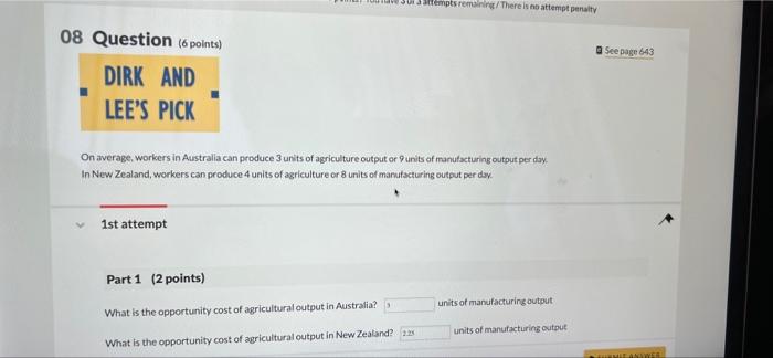 Part 1 2 Points What Is The Opportunity Cost Of Agricultural Output In Australia What Is The Opportunity Cost Of Agri 2