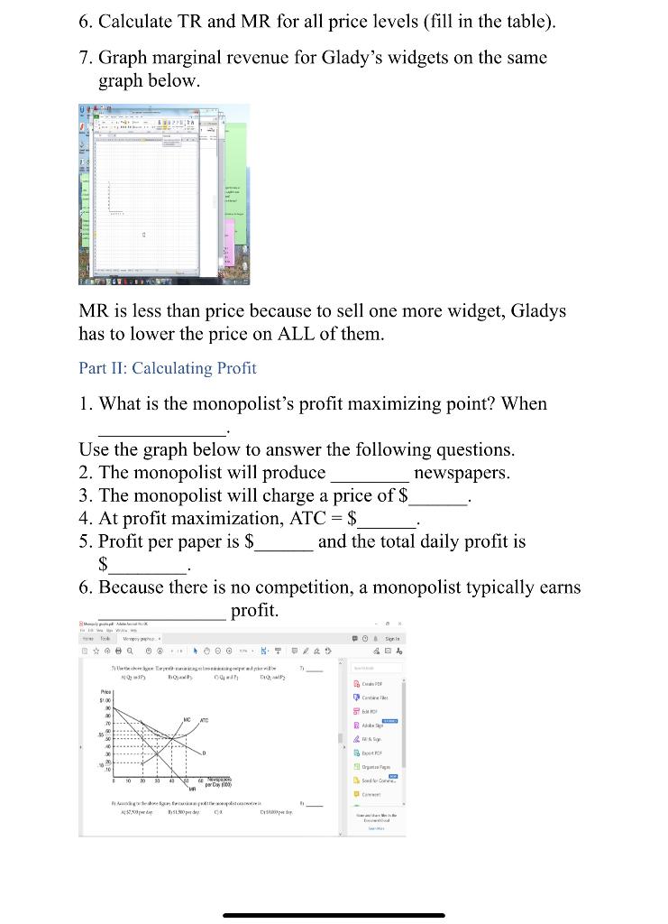 6 Calculate Tr And Mr For All Price Levels Fill In The Table 7 Graph Marginal Revenue For Glady S Widgets On The Sa 1