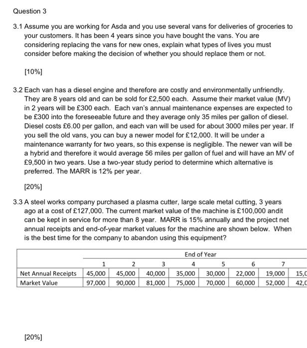 Question 3 3 1 Assume You Are Working For Asda And You Use Several Vans For Deliveries Of Groceries To Your Customers I 1