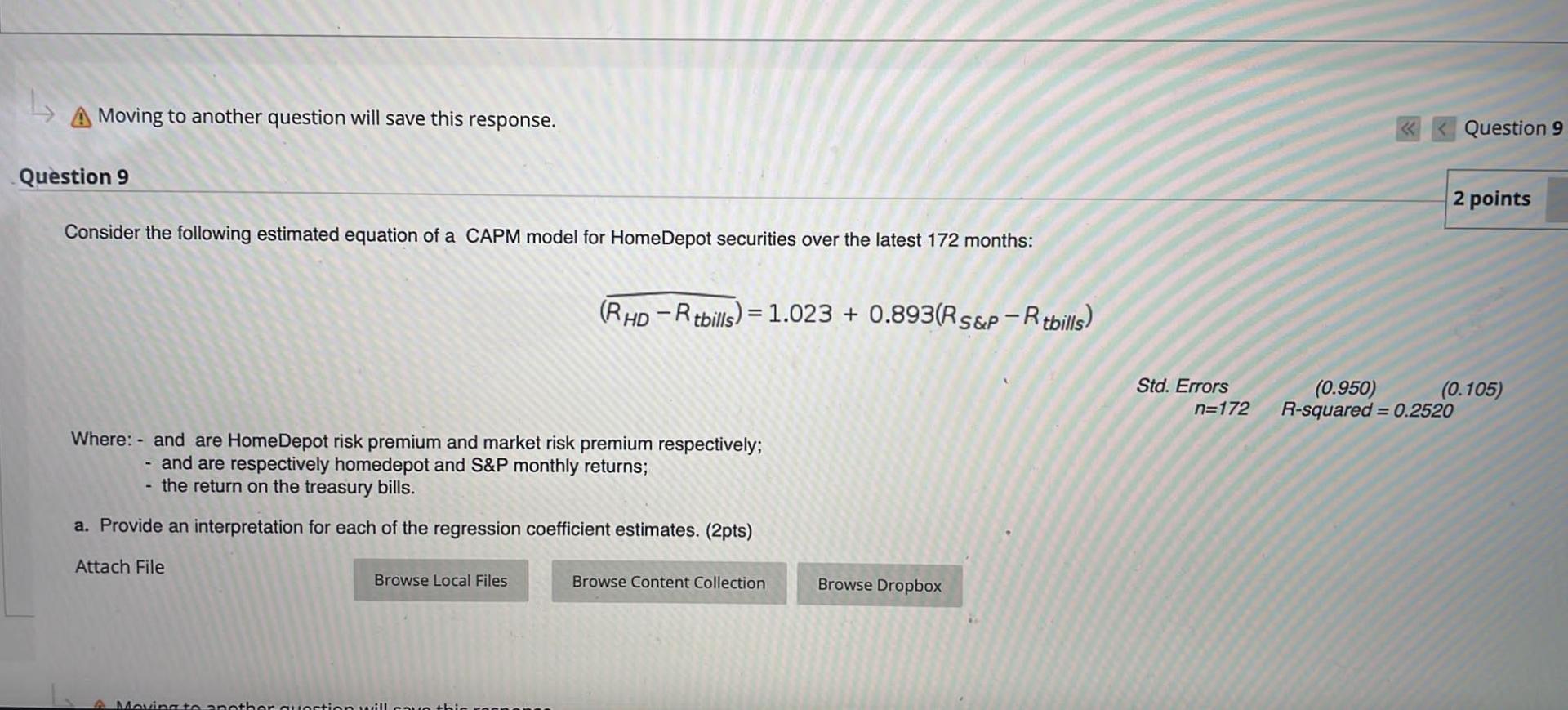 A Moving To Another Question Will Save This Response Question 9 Question 9 2 Points Consider The Following Estimated Eq 1