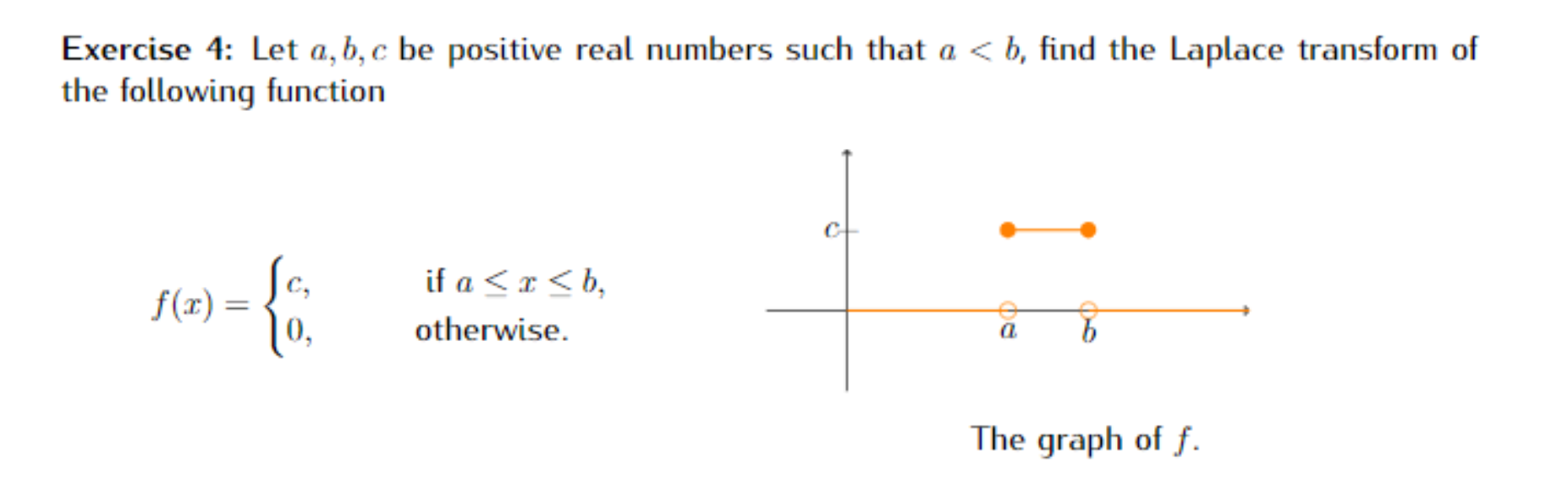 Exercise 4 Let A B C Be Positive Real Numbers Such That A B Find The Laplace Transform Of The Following Function F 2 1