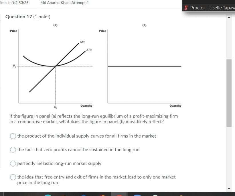 Ime Left 2 53 25 Md Apurba Khan Attempt 1 Proctor Liselle Tapan Question 17 1 Point A B Price Price Mc Atc P Q 1