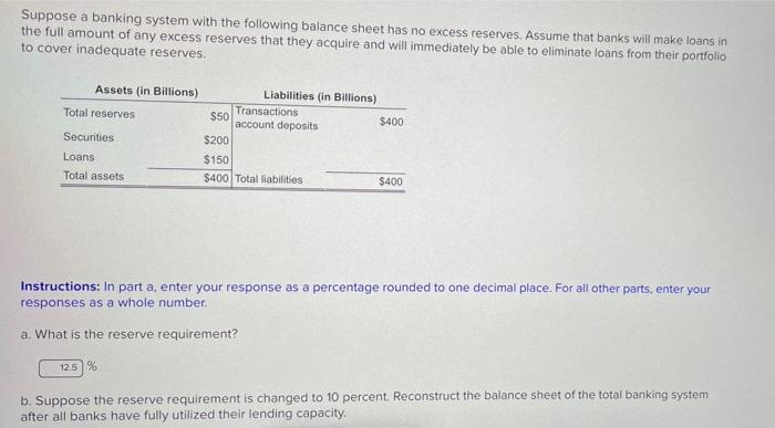 Suppose A Banking System With The Following Balance Sheet Has No Excess Reserves Assume That Banks Will Make Loans In T 1