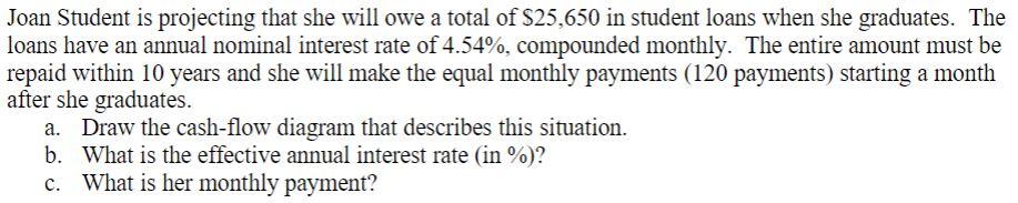Joan Student Is Projecting That She Will Owe A Total Of 25 650 In Student Loans When She Graduates The Loans Have An A 1