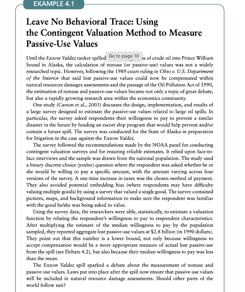 Example 4 1 Leave No Behavioral Trace Using The Contingent Valuation Method To Measure Passive Use Values Until The Exx 1