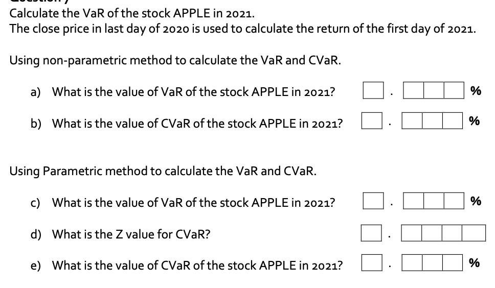 Calculate The Var Of The Stock Apple In 2021 The Close Price In Last Day Of 2020 Is Used To Calculate The Return Of The 1