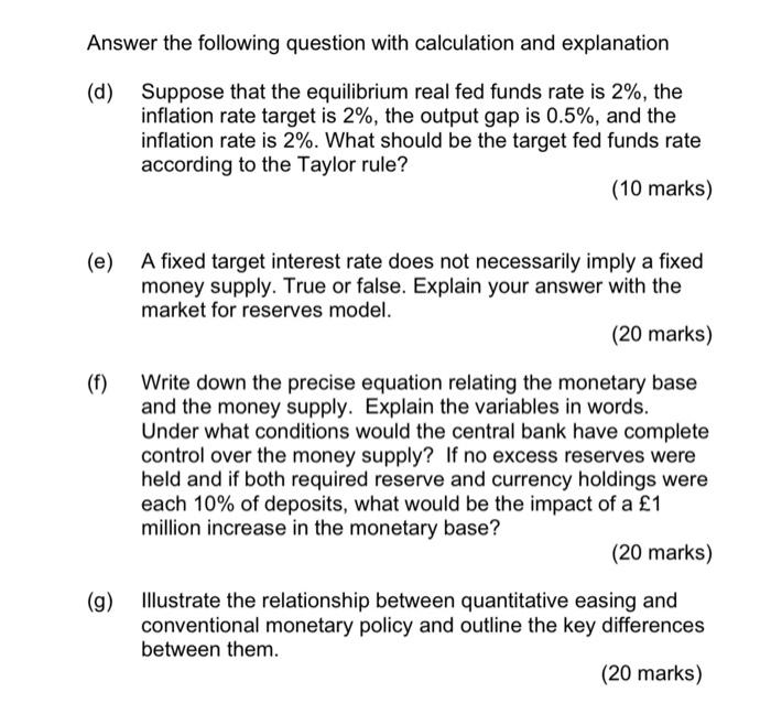 Answer The Following Question With Calculation And Explanation D Suppose That The Equilibrium Real Fed Funds Rate Is 2 1