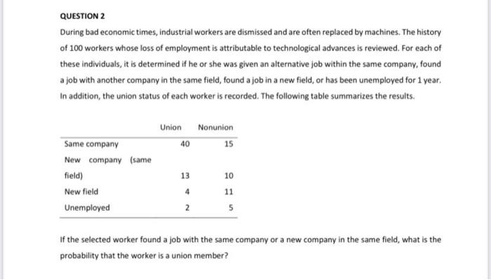 Question 2 During Bad Economic Times Industrial Workers Are Dismissed And Are Often Replaced By Machines The History O 1