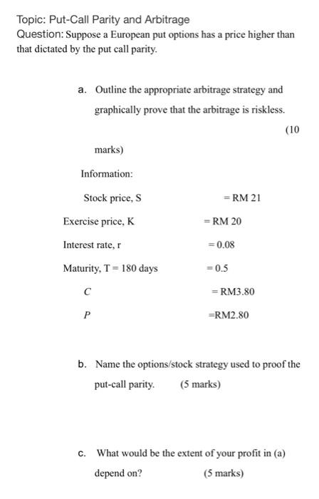 Topic Put Call Parity And Arbitrage Question Suppose A European Put Options Has A Price Higher Than That Dictated By T 1