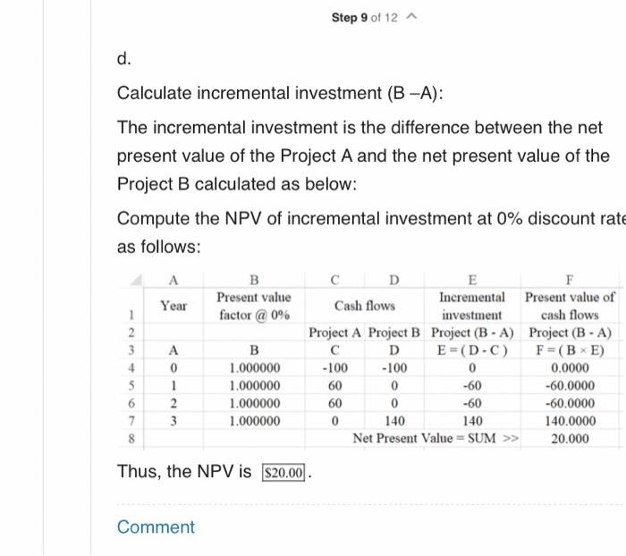 D Calculate The Npv Of The Incremental Investment B A Fordiscount Rates Of 0 10 And 20 Plot These On Your Graph 1