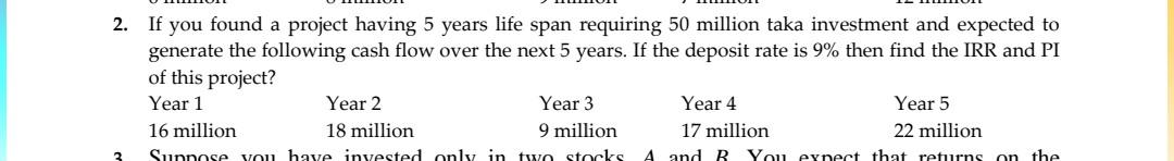 2 If You Found A Project Having 5 Years Life Span Requiring 50 Million Taka Investment And Expected To Generate The Fol 1