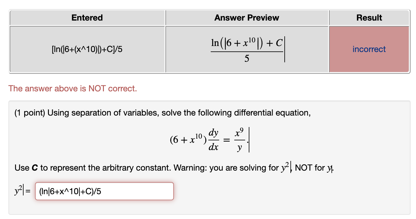 Entered Answer Preview Result In 6 X 10 C 5 In 16 X10 0 5 Incorrect The Answer Above Is Not Correct 1 Point U 1