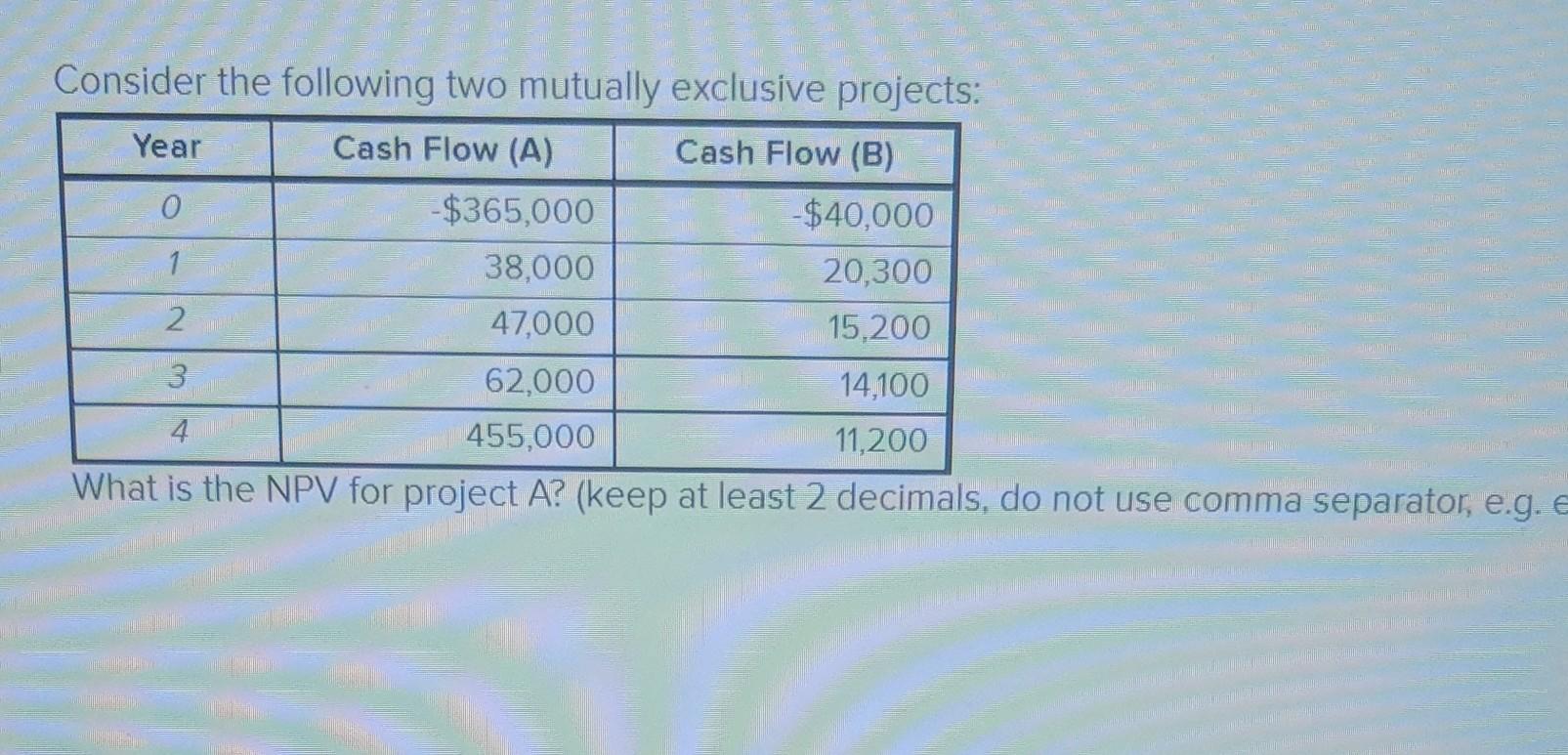 In The Provided Photo 1 What Is The Npv For Project A The Discount Percent Is 13 2 What Is The Internal Rate Of R 1