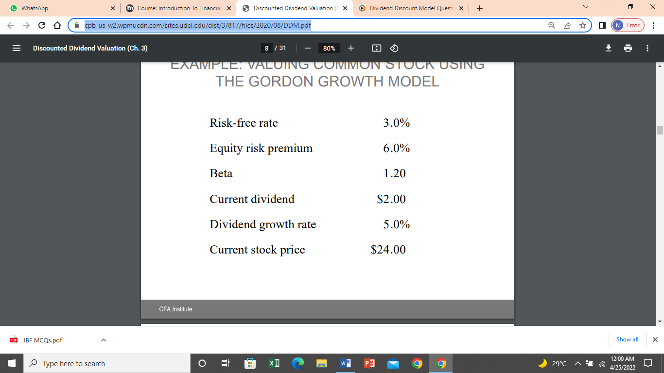 Gordon Growth Model Compute Price Of Equity Using Gordon Growth Model Note Calculate R With The Help Of Capm 1
