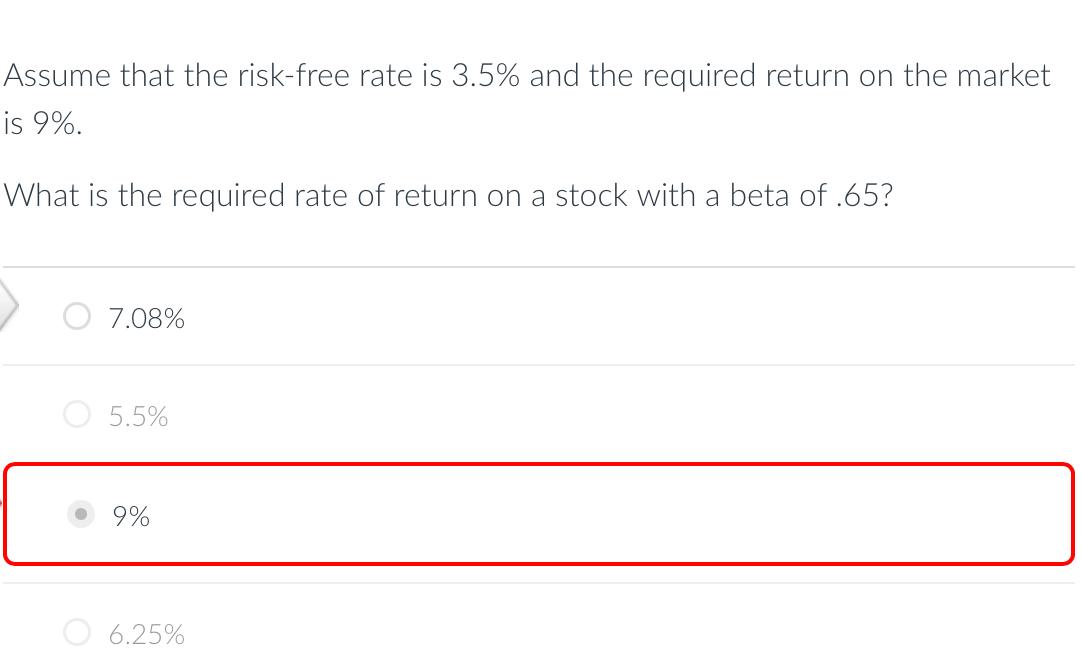 Assume That The Risk Free Rate Is 3 5 And The Required Return On The Market Is 9 What Is The Required Rate Of Return 1