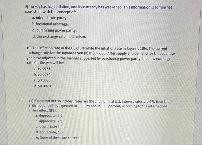 A Multiple Choices 5 Points Each 1 Assume Us Is The Home Country And Turkey Is The Foreign Country Turkey Inflation 4