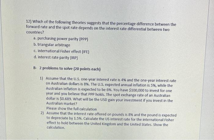 A Multiple Choices 5 Points Each 1 Assume Us Is The Home Country And Turkey Is The Foreign Country Turkey Inflation 5