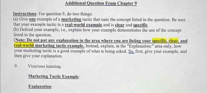 Additional Question From Chapter 9 Instructions For Question 9 Do Two Things A Give One Example Of A Marketing Tact 1