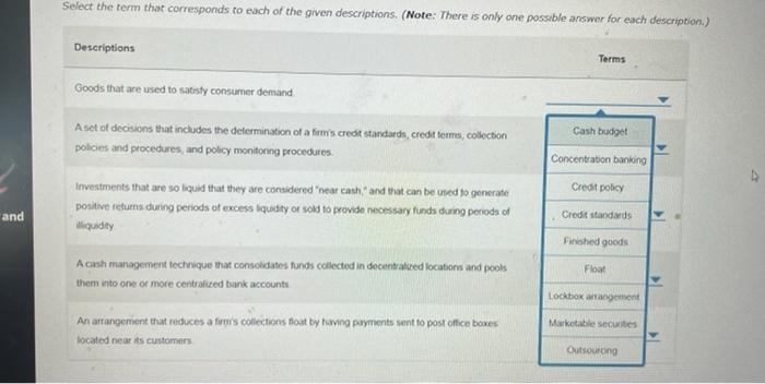 Select The Term That Corresponds To Each Of The Given Descriptions Note There Is Only One Possible Answer For Each De 1