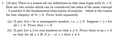 1 10 Pts There Is A Reason All Our Definitions In This Class Begin With Ve 0 Here Are Two Results Which Can Be Con 1