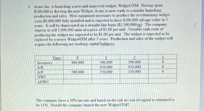 1 Acme Inc Is Launching A New And Improved Widget Widget3xm Having Spent 100 000 To Develop The New Widget Acme Is 1