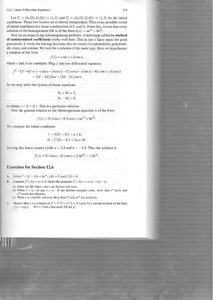 12 Linear Differential Equations 319 Let I H 0 0 1 2 And 12 12 0 7 0 1 3 Be The Initial Condi 1