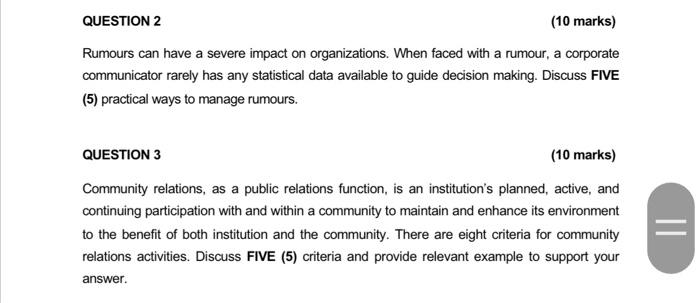 Question 2 10 Marks Rumours Can Have A Severe Impact On Organizations When Faced With A Rumour A Corporate Communica 1