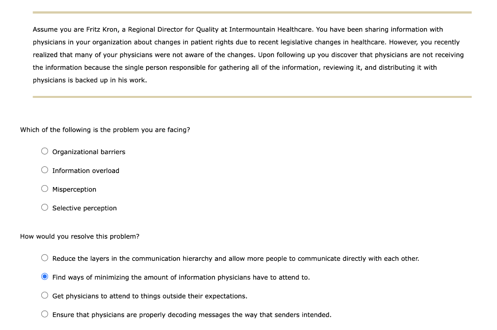 Assume You Are Fritz Kron A Regional Director For Quality At Intermountain Healthcare You Have Been Sharing Informatio 1