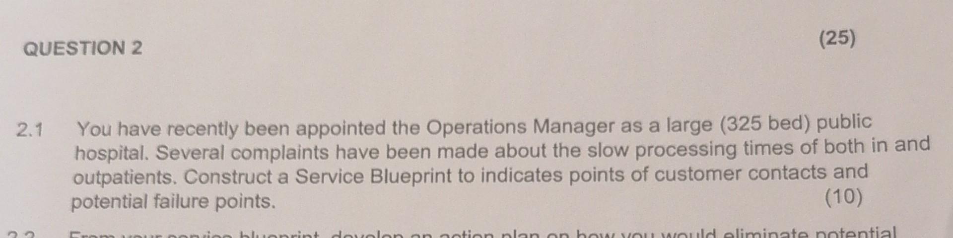 Question 2 25 2 1 You Have Recently Been Appointed The Operations Manager As A Large 325 Bed Public Hospital Severa 1