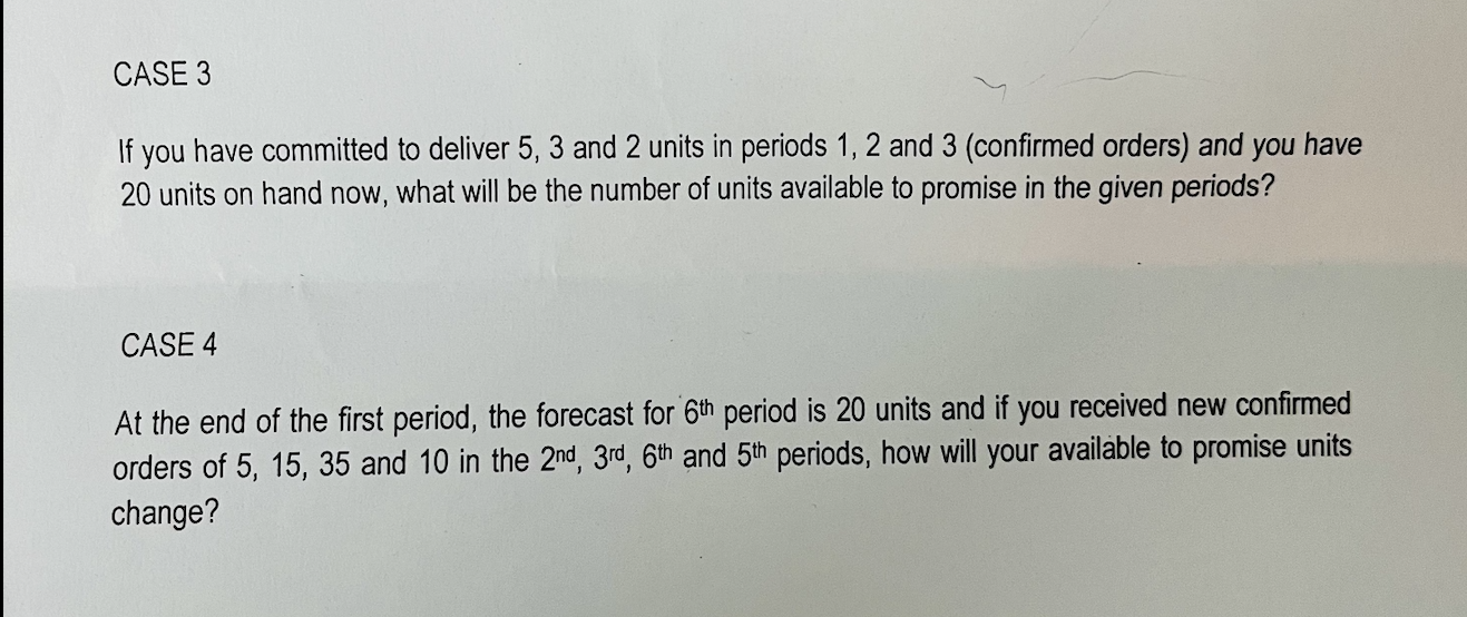 Case 3 You Have Committed To Deliver 5 3 And 2 Units In Periods 1 2 And 3 Confirmed Orders And You Have 20 Units On 1