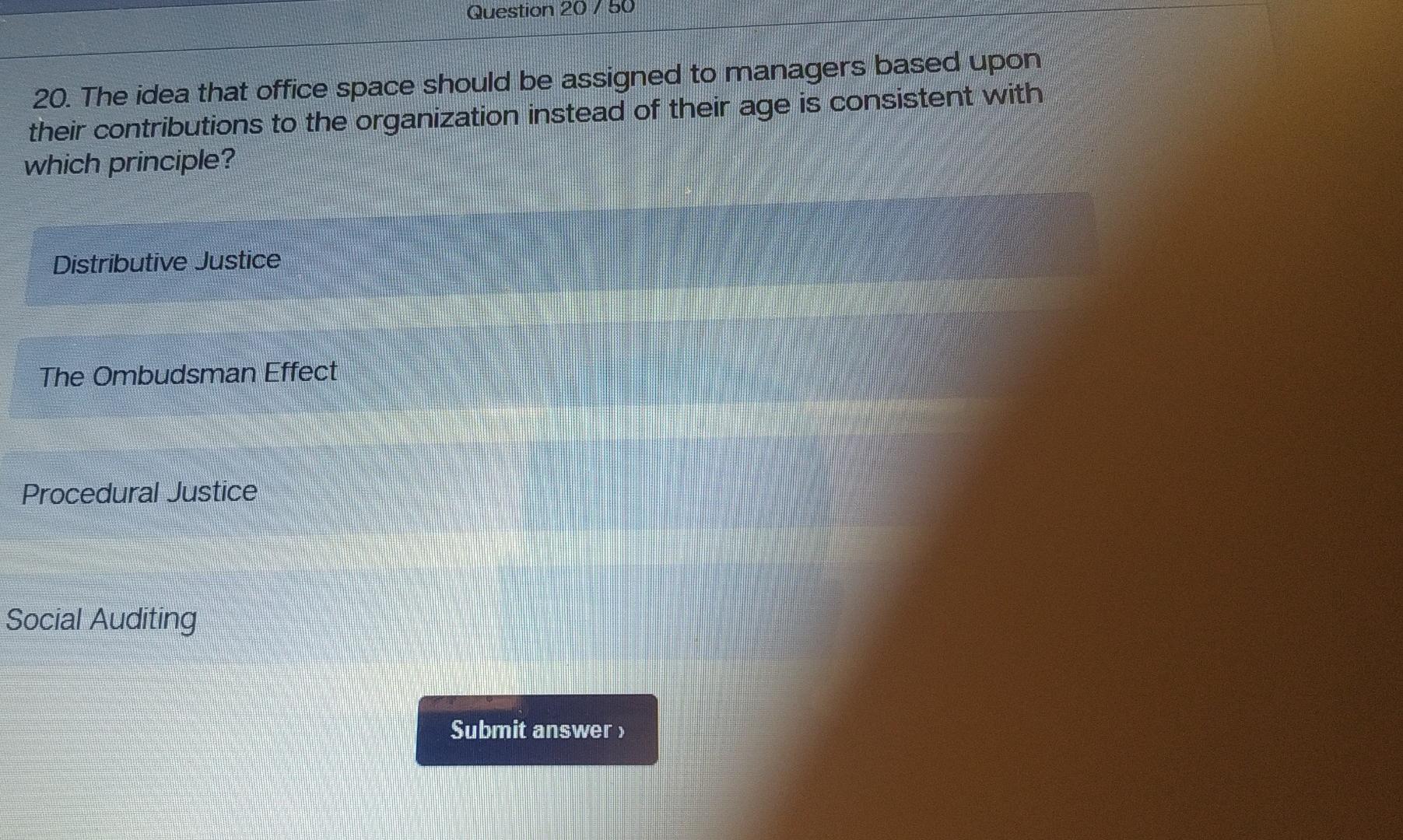 Question 20 50 20 The Idea That Office Space Should Be Assigned To Managers Based Upon Their Contributions To The Org 1