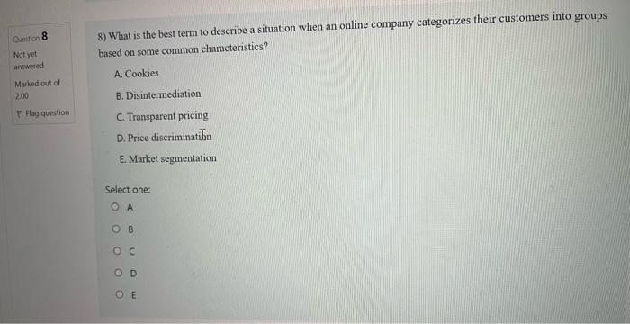 Question 8 8 What Is The Best Term To Describe A Situation When An Online Company Categorizes Their Customers Into Grou 1