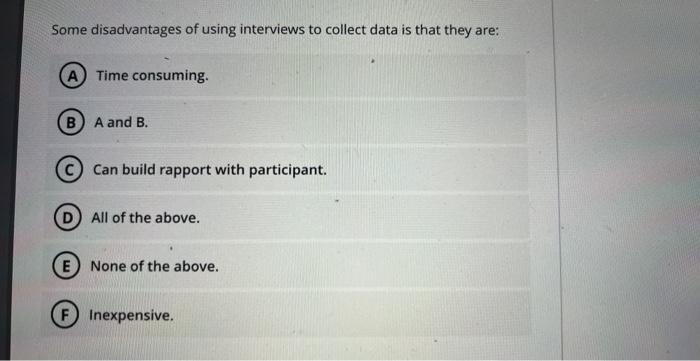 Some Disadvantages Of Using Interviews To Collect Data Is That They Are A Time Consuming B A And B Can Build Rapport 1
